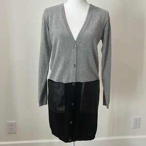 Lafayette 148 Color Block Cashmere Cardigan Plunging Neckline Sweater Sz SP